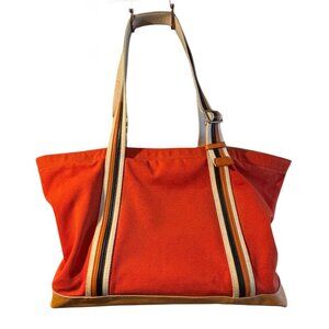 Coach Bleecker Orange Canvas & Tan Leather Beach Unisex Tote Bag 71321 5825